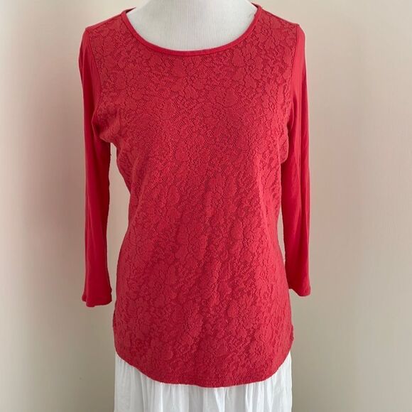 Orange three-quarter sleeve top lace front by the limited size medium - Picture 1 of 6